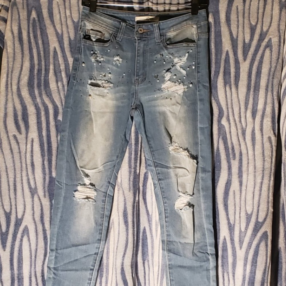 Kancan Light Blue Destressed Jeans Size 27 (7)